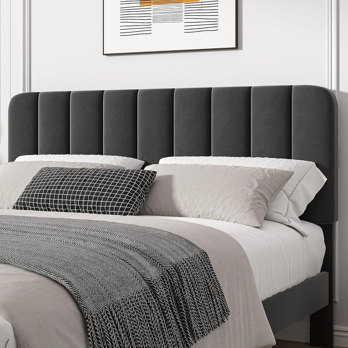 Shano Furniture Velvet Upholstered Double Bed Frame, Grey