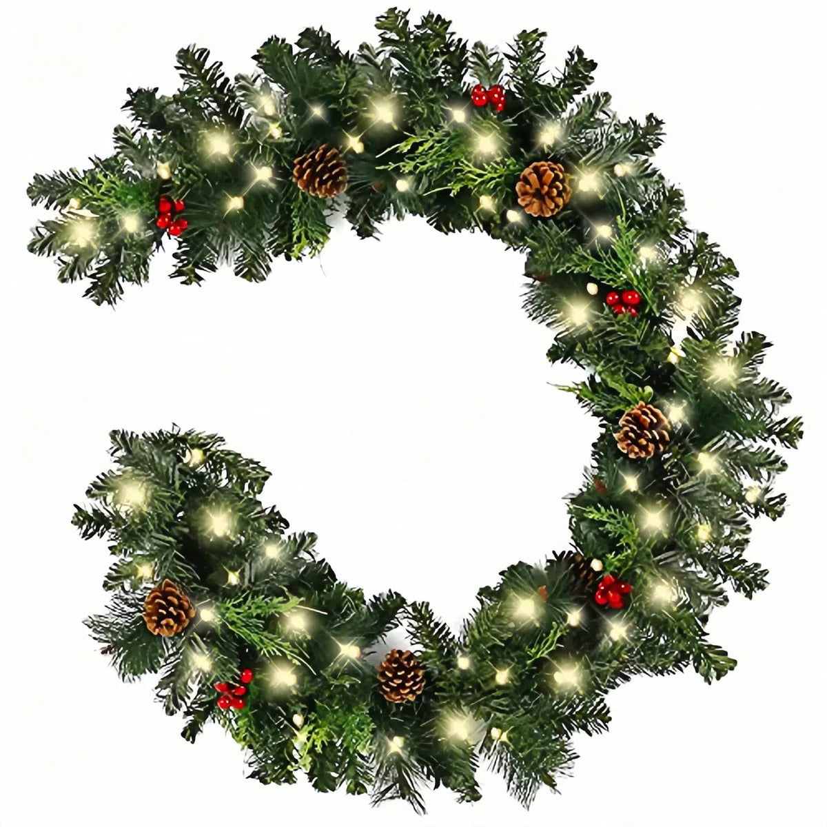1.8M/6FT Christmas Garland with Lights, Christmas Garlands for Fireplace Stairs PE Artificial Wreath with 50 LED Lights for Xmas Tree Front Door Home Holiday Decor