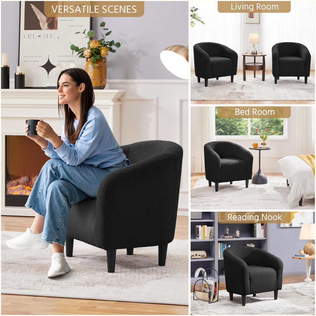 Shano Boucle Accent Tub Chair | Scandinavian Style | 28D Foam | Tapered Wooden Legs | 4 Colours