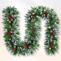 Christmas garland,christmas garland with lights Decorated Snow Tipped Artificial Green Xmas Garland with Pinecones and Red Berries for Home Stairs Fireplace Front, Christmas Decorations 9 Ft
