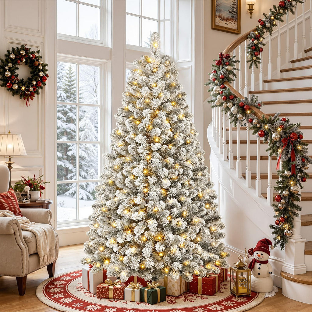 Shano's Pre Lit Christmas Tree Snow Flocked with 13 Modes & 932 Tips