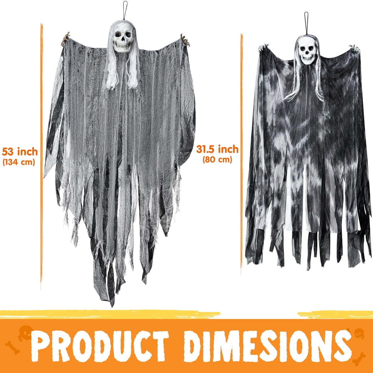 JOYIN 3 Pack Hanging Halloween Skeleton Ghosts Decorations, Grim Reapers for Halloween Outdoor Decorations