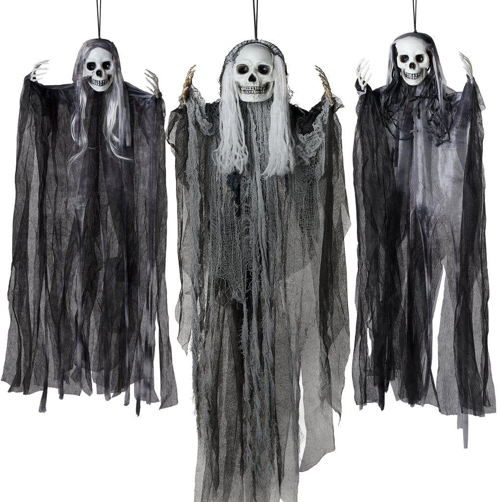 JOYIN 3 Pack Hanging Halloween Skeleton Ghosts Decorations, Grim Reapers for Halloween Outdoor Decorations