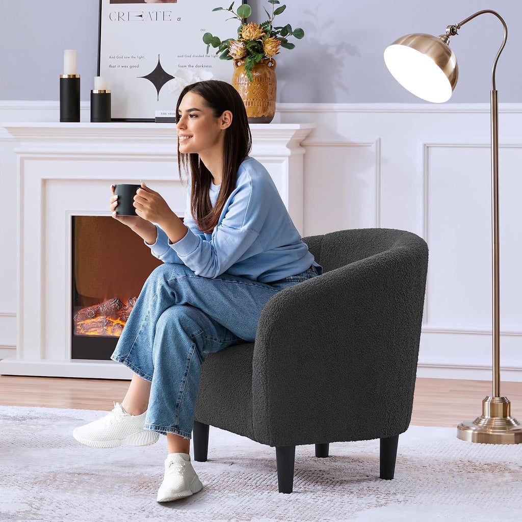Shano Boucle Accent Tub Chair | Scandinavian Style | 28D Foam | Tapered Wooden Legs | 4 Colours