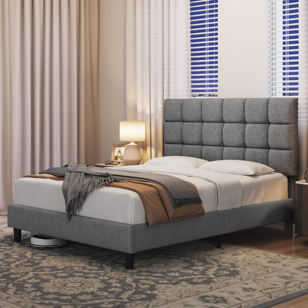 Upholstered Bed Frame with Square Tufted Headboard