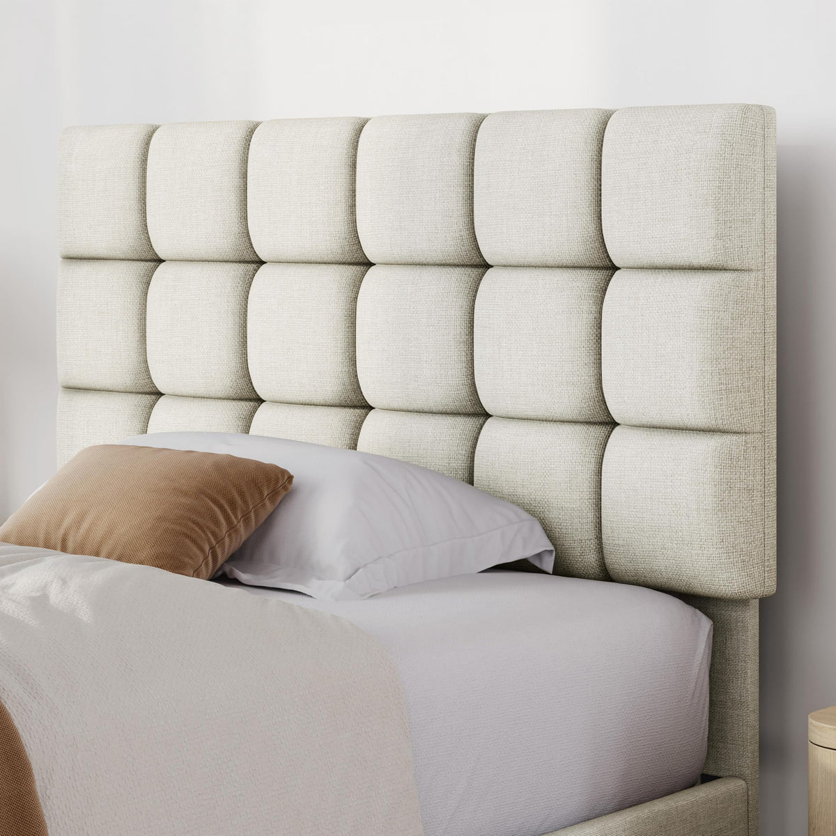 Upholstered Bed Frame with Square Tufted Headboard