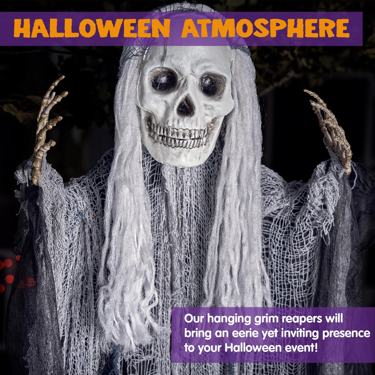 JOYIN 3 Pack Hanging Halloween Skeleton Ghosts Decorations, Grim Reapers for Halloween Outdoor Decorations