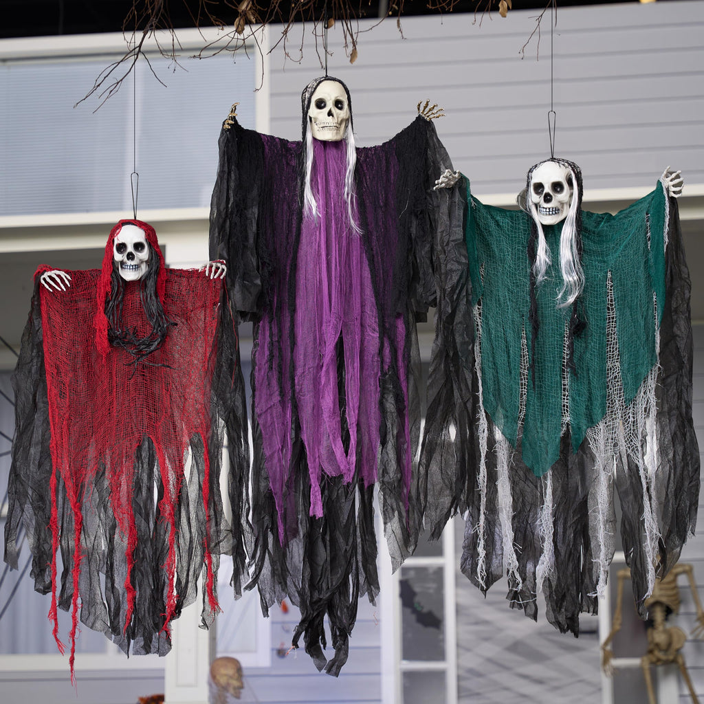 JOYIN 3 Pack Hanging Halloween Skeleton Ghosts Decorations, Grim Reapers for Halloween Outdoor Decorations