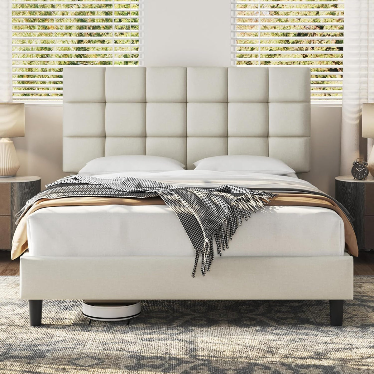 Upholstered Bed Frame with Square Tufted Headboard