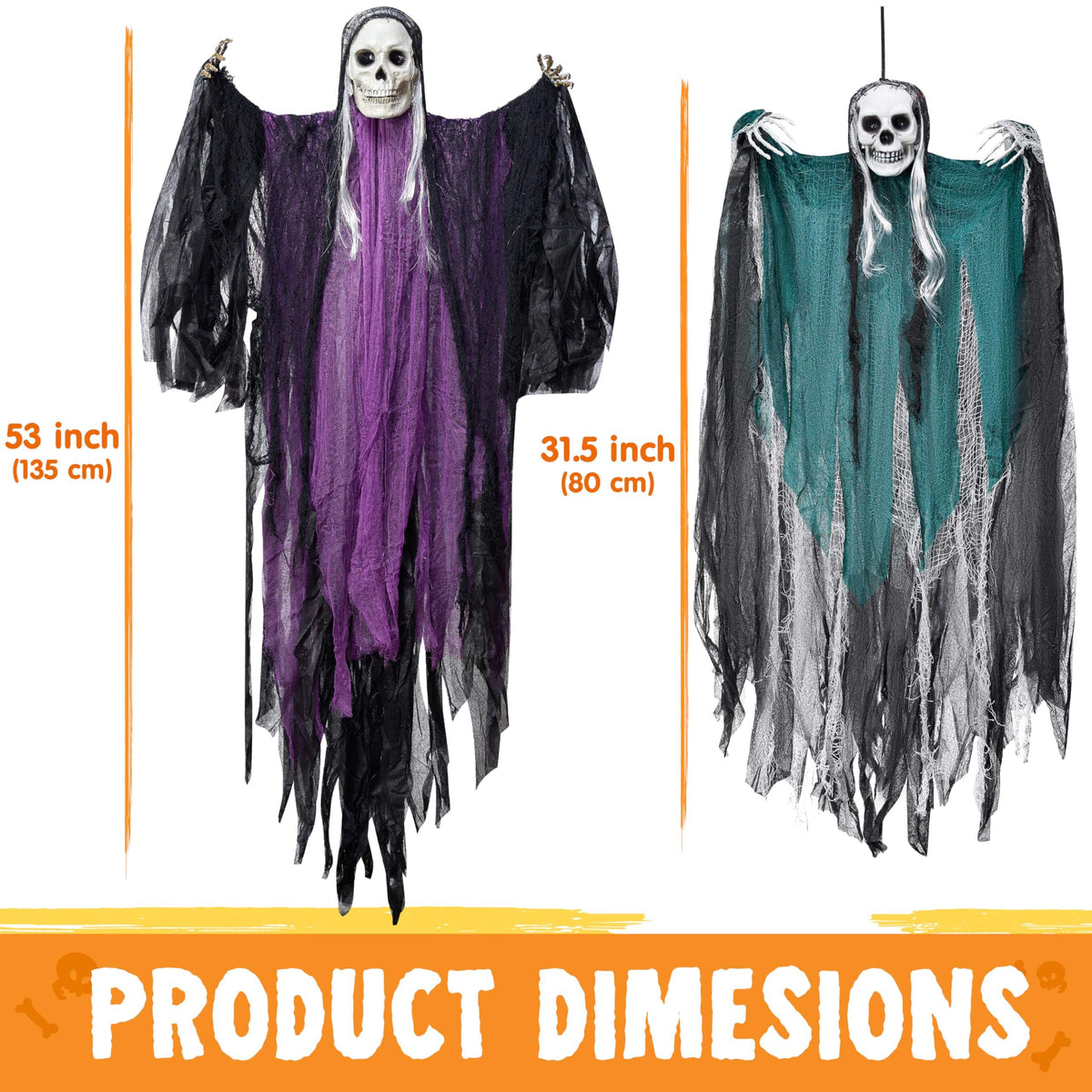 JOYIN 3 Pack Hanging Halloween Skeleton Ghosts Decorations, Grim Reapers for Halloween Outdoor Decorations