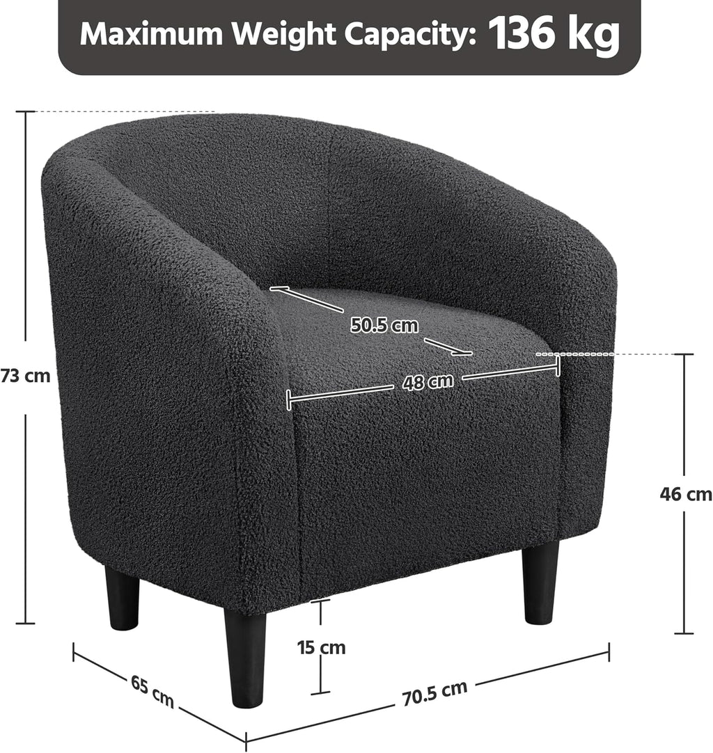 Shano Boucle Accent Tub Chair | Scandinavian Style | 28D Foam | Tapered Wooden Legs | 4 Colours