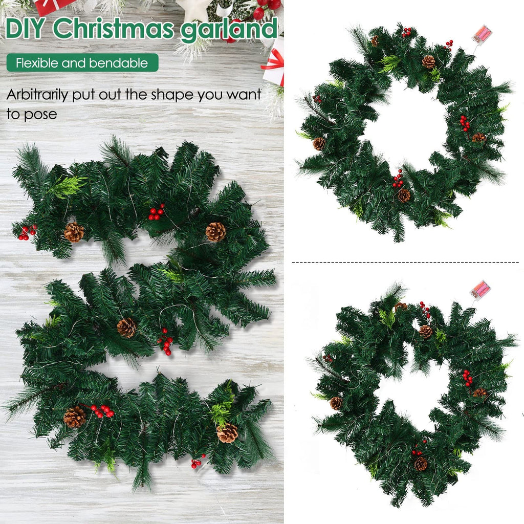 1.8M/6FT Christmas Garland with Lights, Christmas Garlands for Fireplace Stairs PE Artificial Wreath with 50 LED Lights for Xmas Tree Front Door Home Holiday Decor