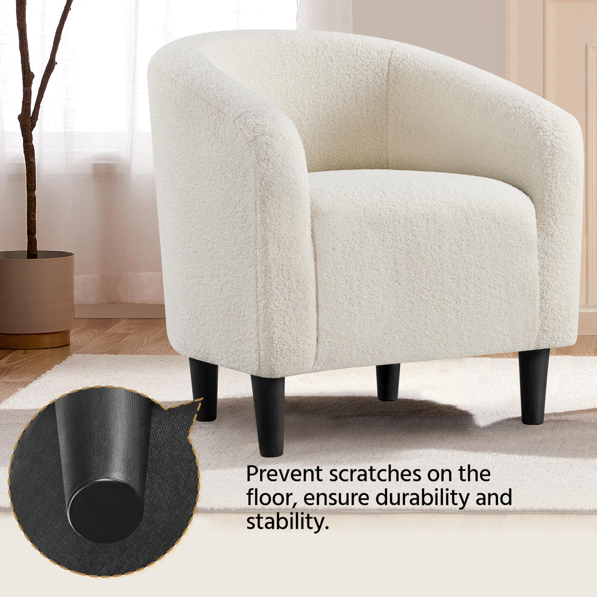 Shano Boucle Accent Tub Chair | Scandinavian Style | 28D Foam | Tapered Wooden Legs | 4 Colours