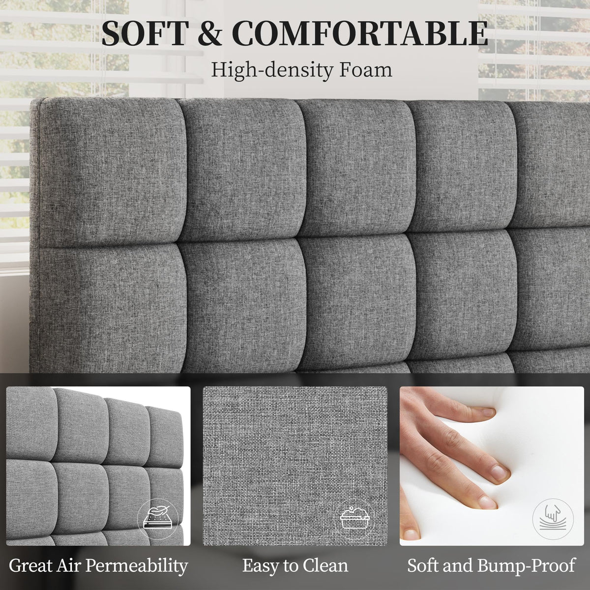 Upholstered Bed Frame with Square Tufted Headboard