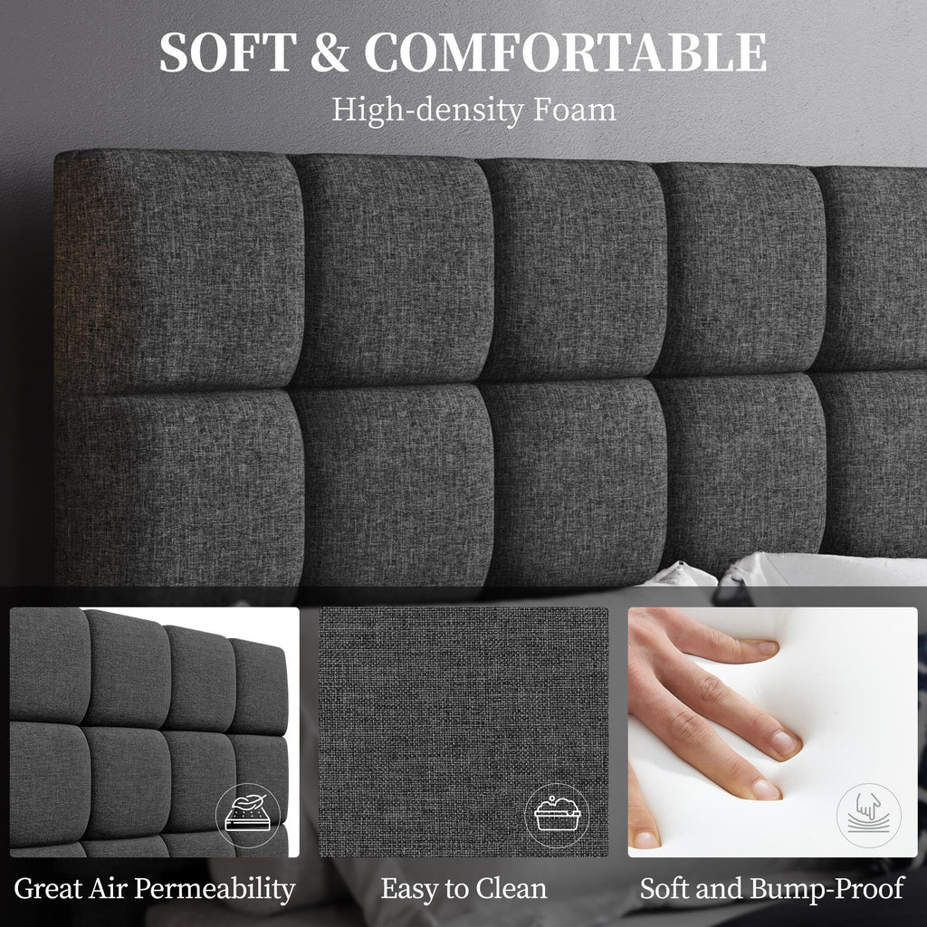Upholstered Bed Frame with Square Tufted Headboard