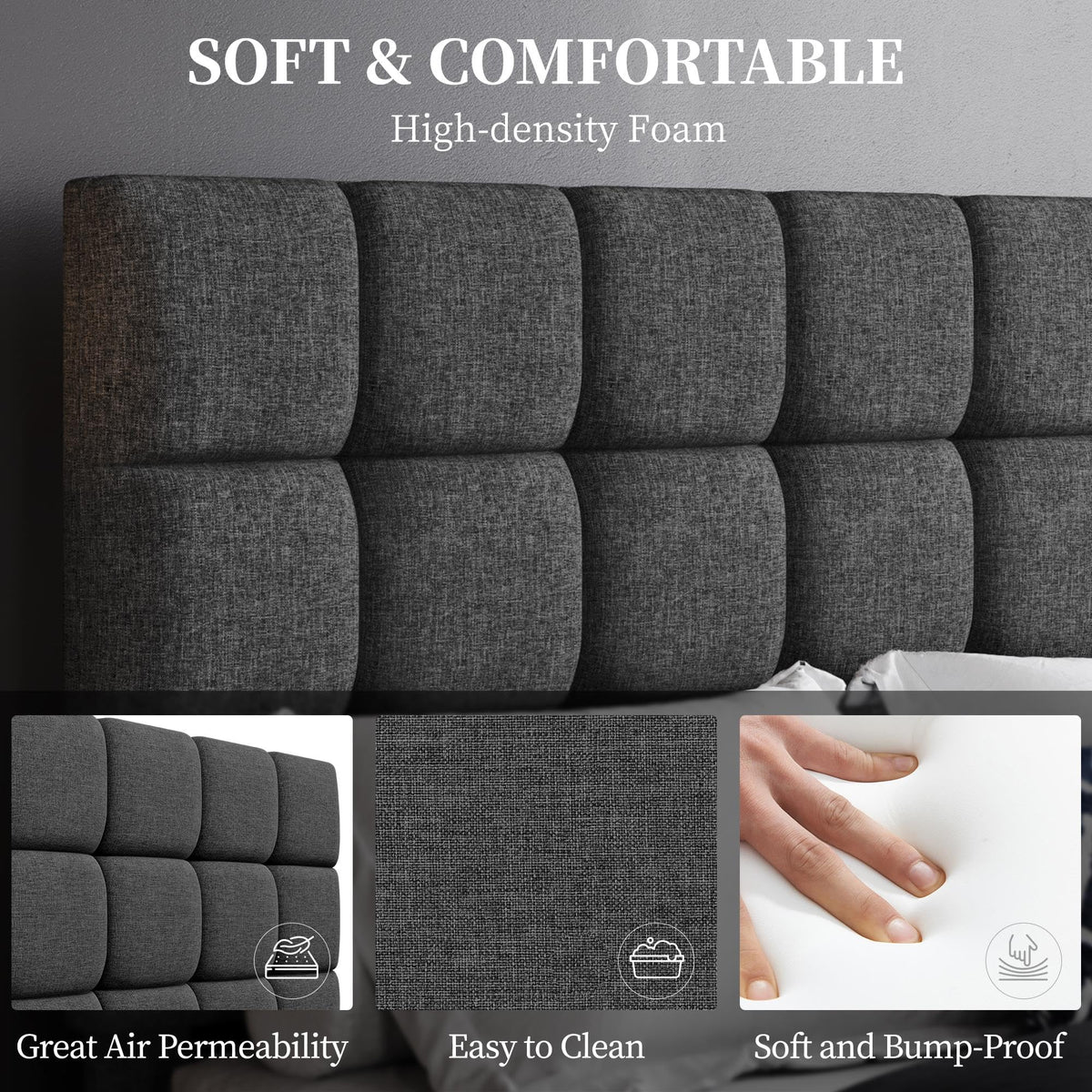 Upholstered Bed Frame with Square Tufted Headboard