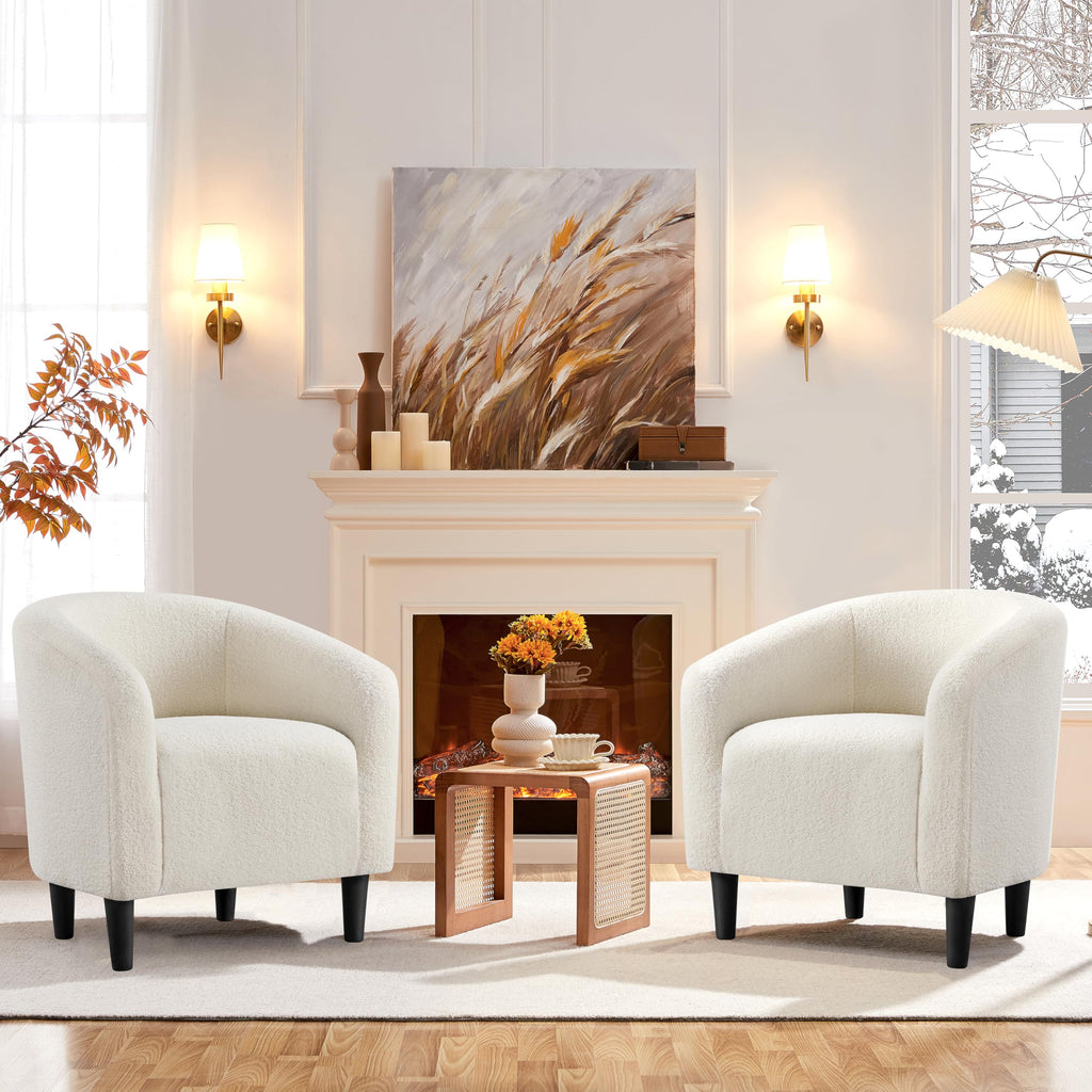 Shano Boucle Accent Tub Chair | Scandinavian Style | 28D Foam | Tapered Wooden Legs | 4 Colours