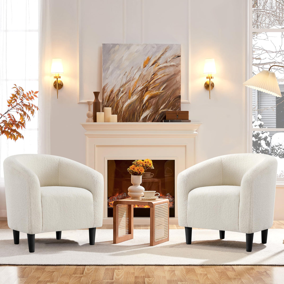 Shano Boucle Accent Tub Chair | Scandinavian Style | 28D Foam | Tapered Wooden Legs | 4 Colours