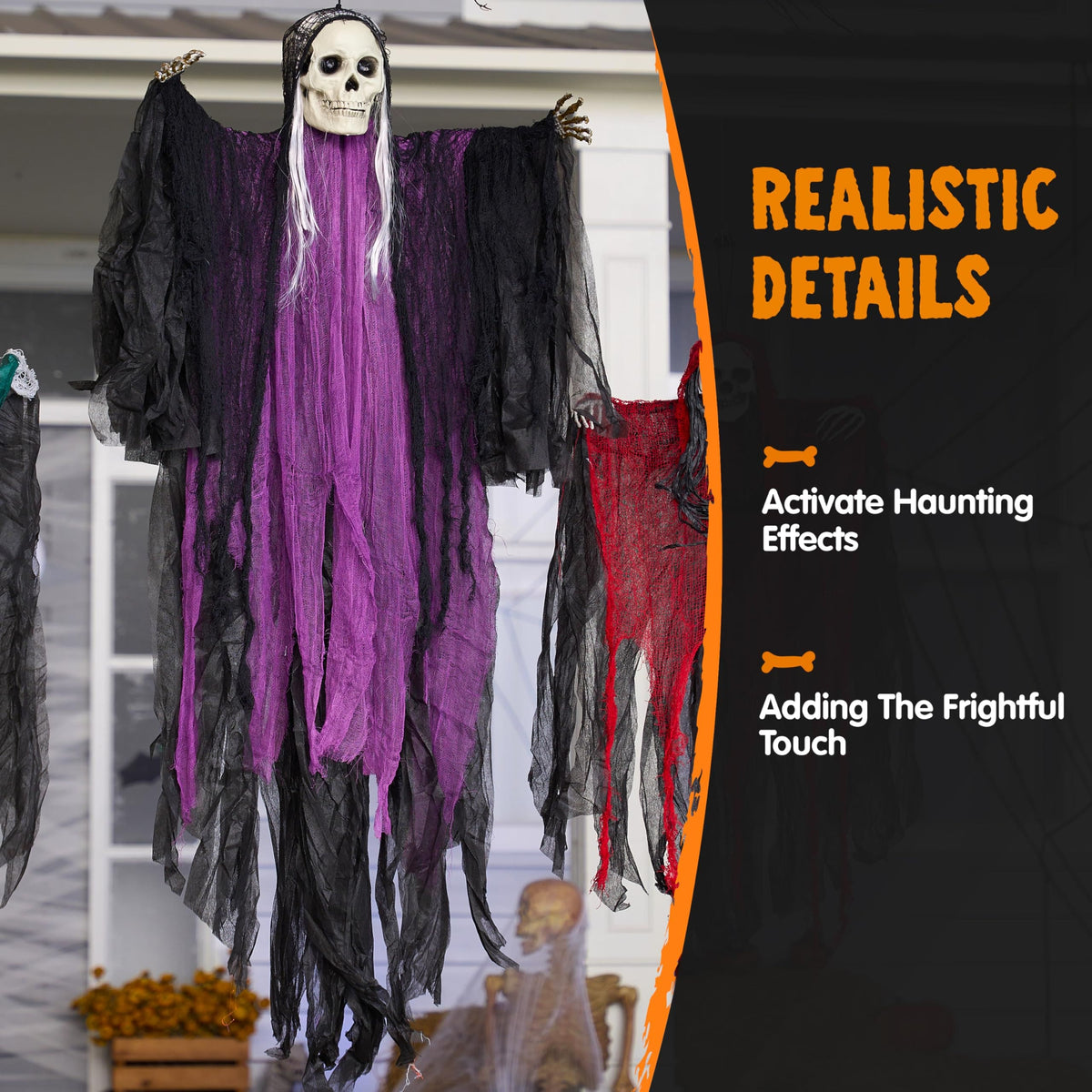 JOYIN 3 Pack Hanging Halloween Skeleton Ghosts Decorations, Grim Reapers for Halloween Outdoor Decorations