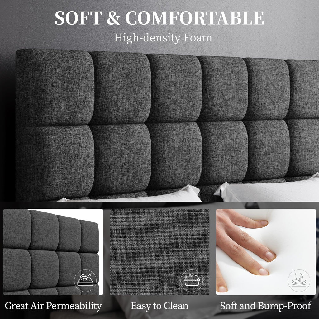 Upholstered Bed Frame with Square Tufted Headboard