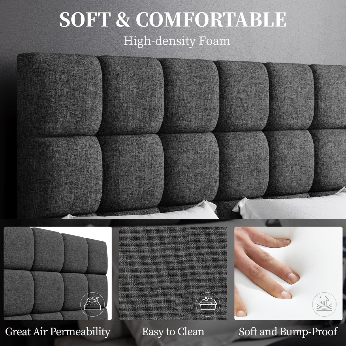 Upholstered Bed Frame with Square Tufted Headboard