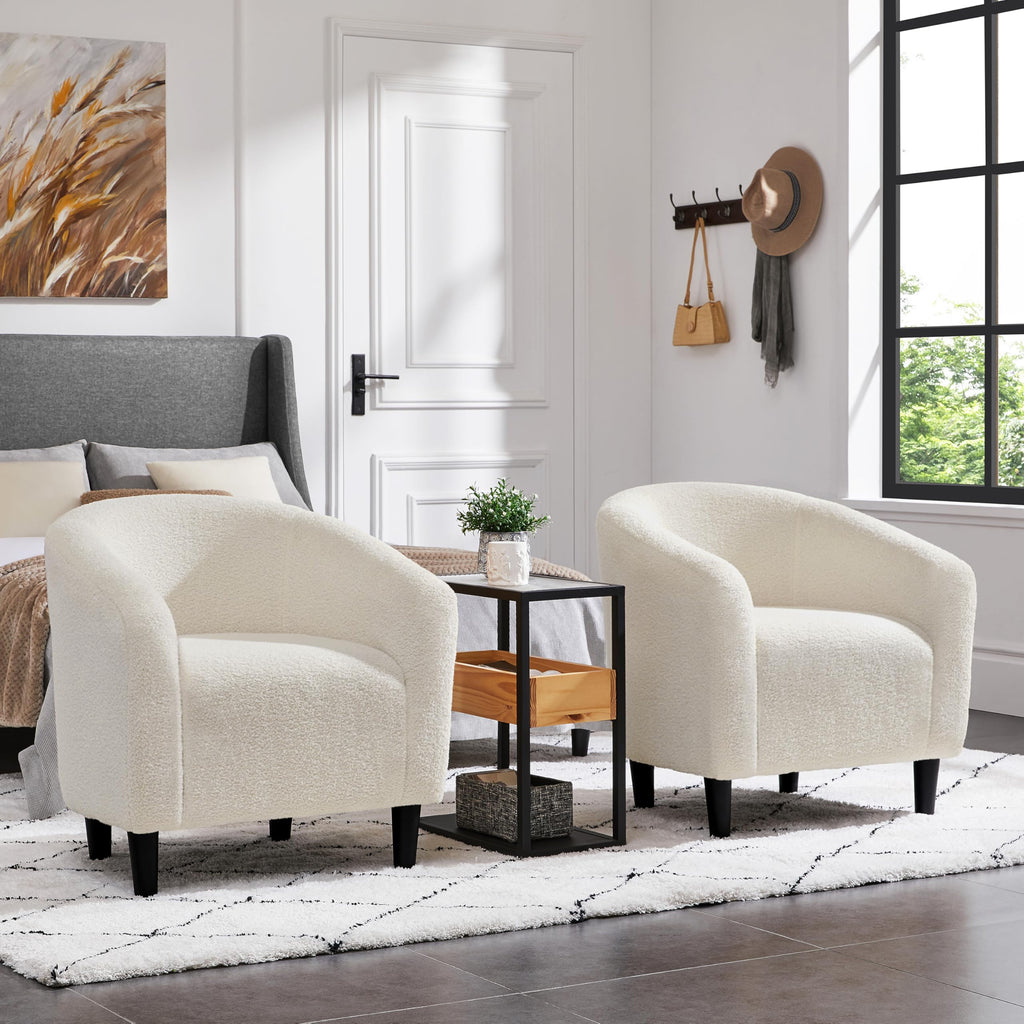 Shano Boucle Accent Tub Chair | Scandinavian Style | 28D Foam | Tapered Wooden Legs | 4 Colours