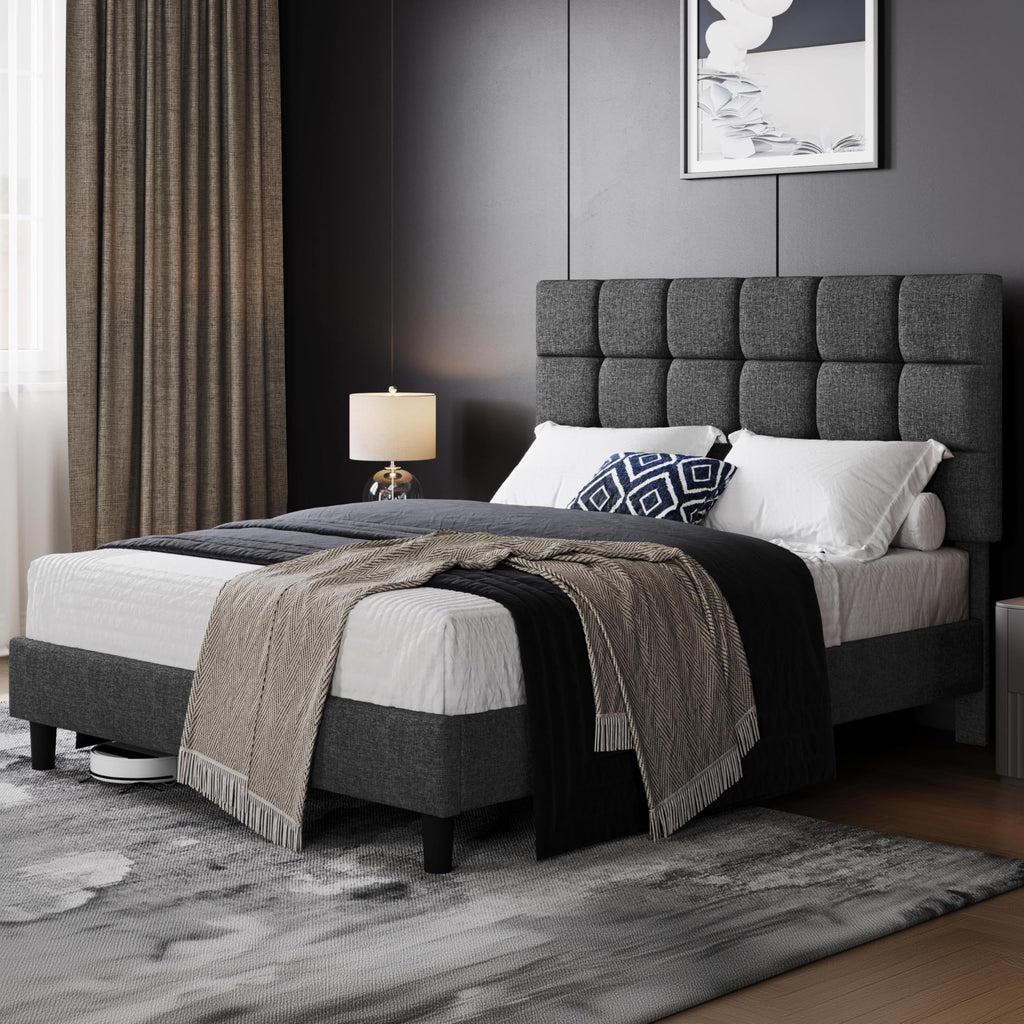 Upholstered Bed Frame with Square Tufted Headboard