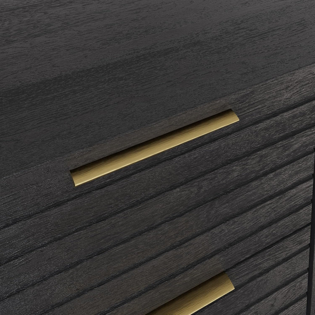 Art Deco Sideboard with 3 Drawers & 2 Doors | Wood Grain Finish | Brushed Metal Handles | Oak, Ivory & Black