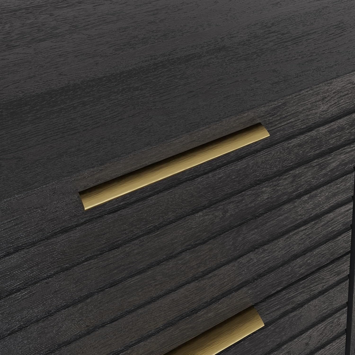 Art Deco Sideboard with 3 Drawers & 2 Doors | Wood Grain Finish | Brushed Metal Handles | Oak, Ivory & Black