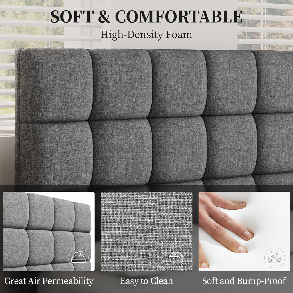 Upholstered Bed Frame with Square Tufted Headboard