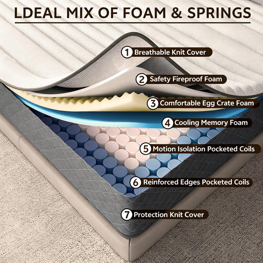 7-Zone Hybrid Pocket Spring & Memory Foam Mattress | Medium Firm | Motion Isolation | Single to King