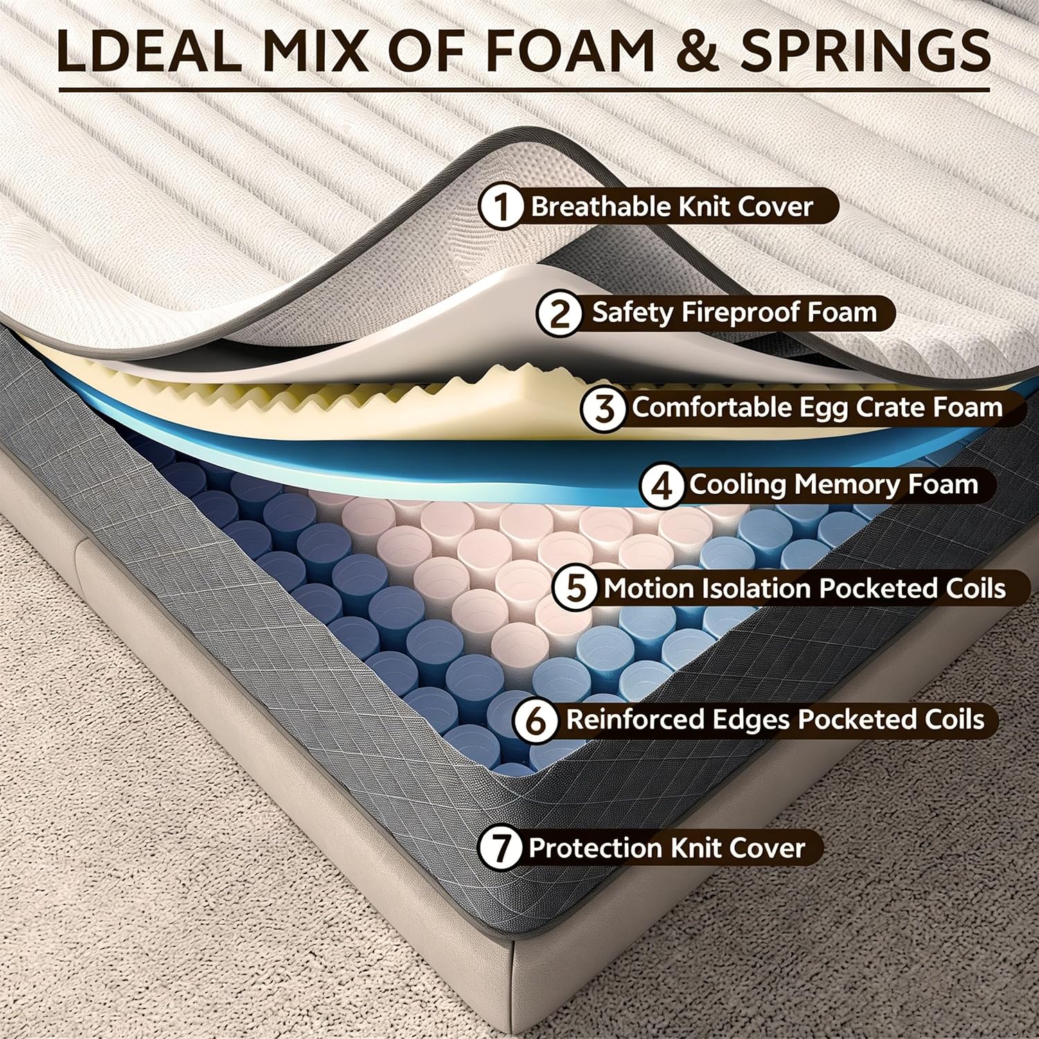 7-Zone Hybrid Pocket Spring & Memory Foam Mattress | Medium Firm | Motion Isolation | Single to King