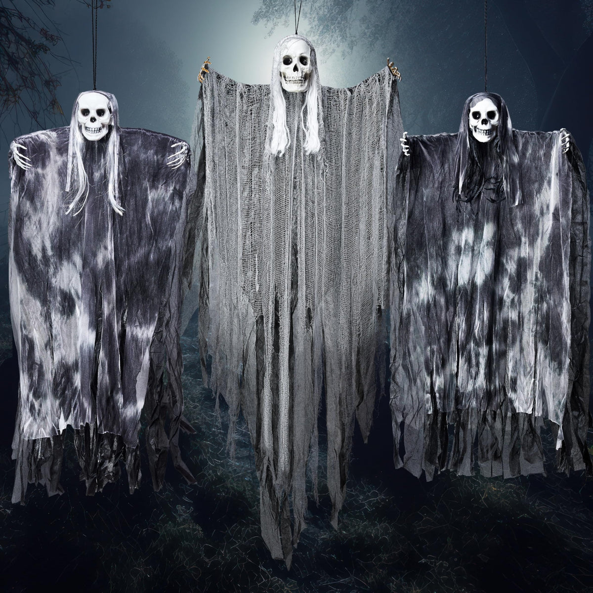 JOYIN 3 Pack Hanging Halloween Skeleton Ghosts Decorations, Grim Reapers for Halloween Outdoor Decorations