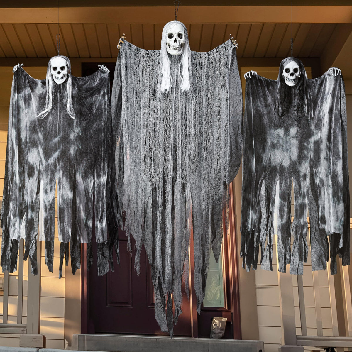 JOYIN 3 Pack Hanging Halloween Skeleton Ghosts Decorations, Grim Reapers for Halloween Outdoor Decorations
