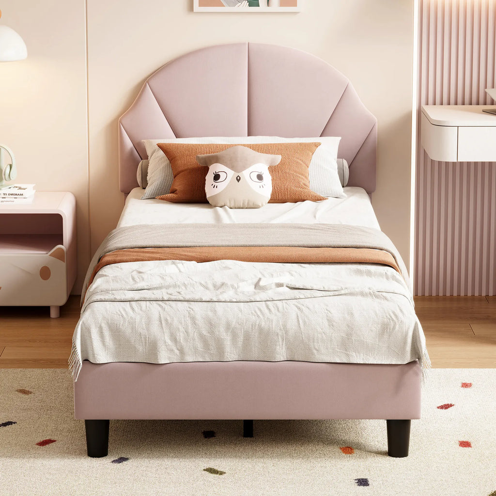 Girls Princess Velvet Single Bed | Flower Headboard | 90x190cm | Slatted Base | Pink