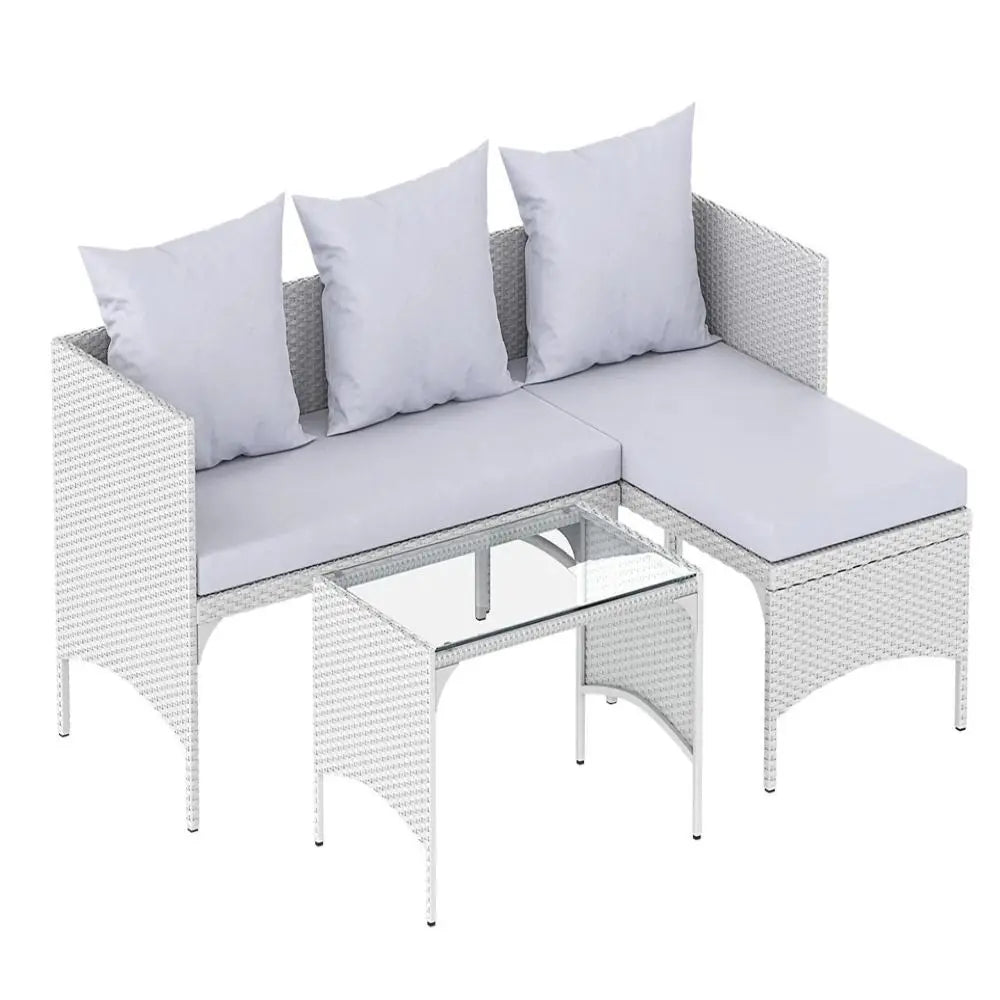 4-Seater Garden Corner Sofa Set — All-Weather PE Rattan with Glass Coffee Table, Black or Grey