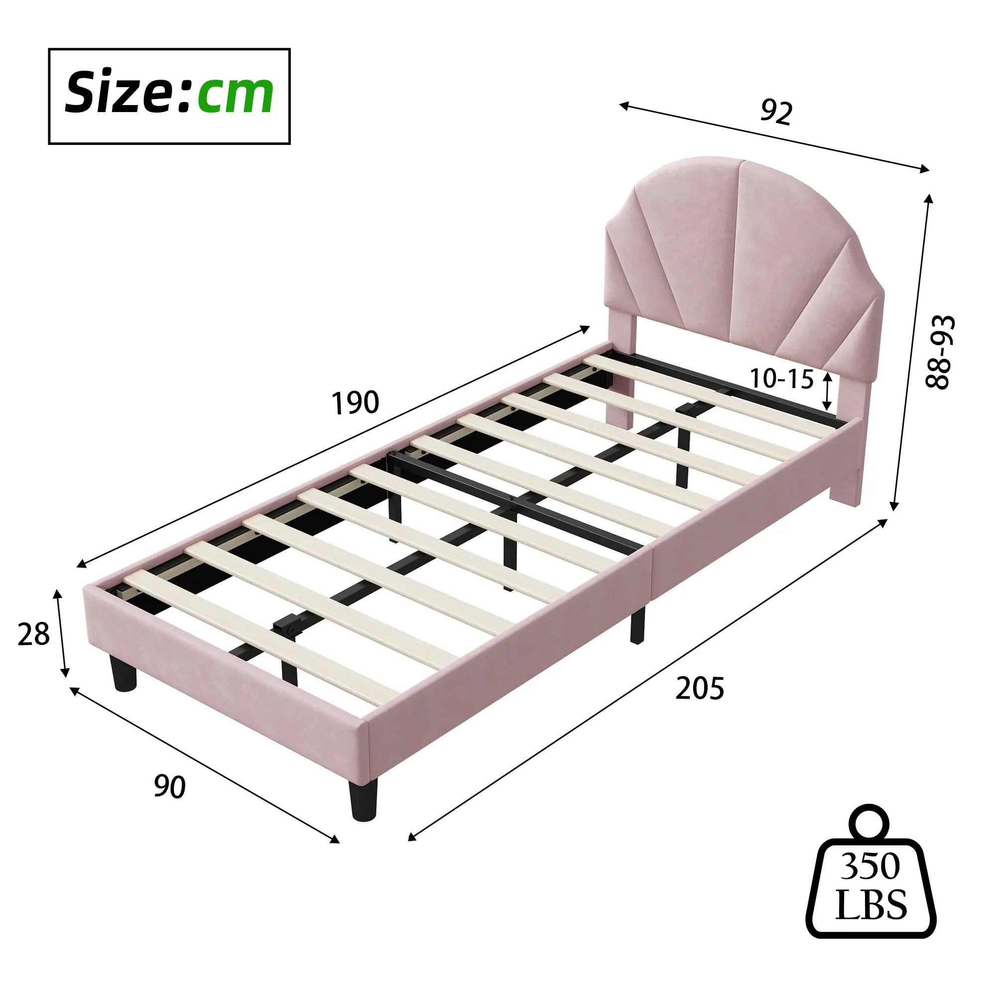 Girls Princess Velvet Single Bed | Flower Headboard | 90x190cm | Slatted Base | Pink