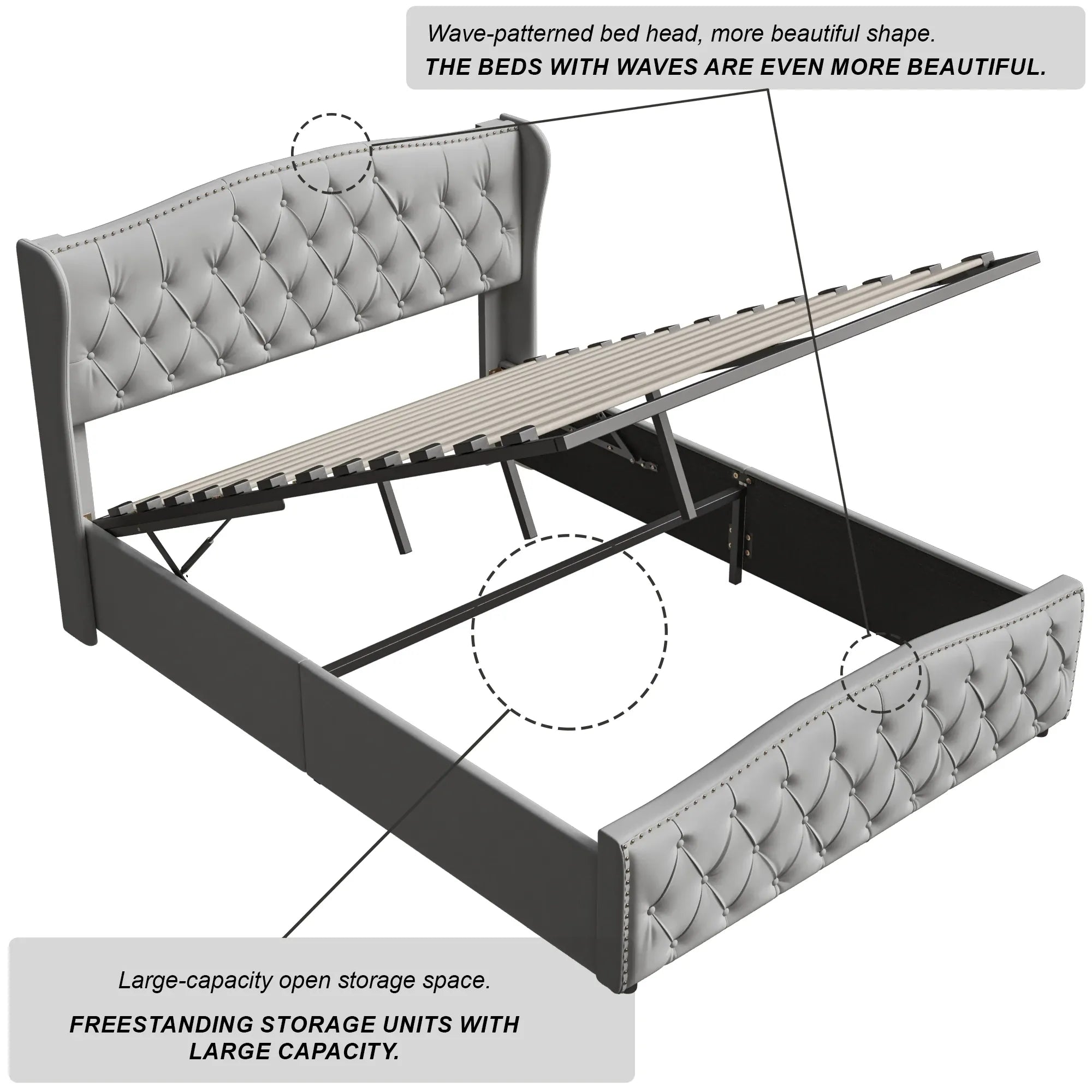 WoodenAura 5ft King Size Double Ottoman Bed Frame, Velvet Upholstered Ottoman Storage Bed with Button-Tufted Wingback Headboard, Hydraulic Lift & Wooden Slats, No Mattress