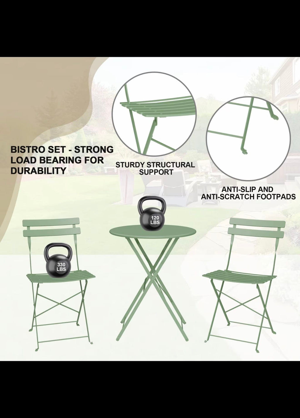 Folding metal bistro set lifestyle photo 2