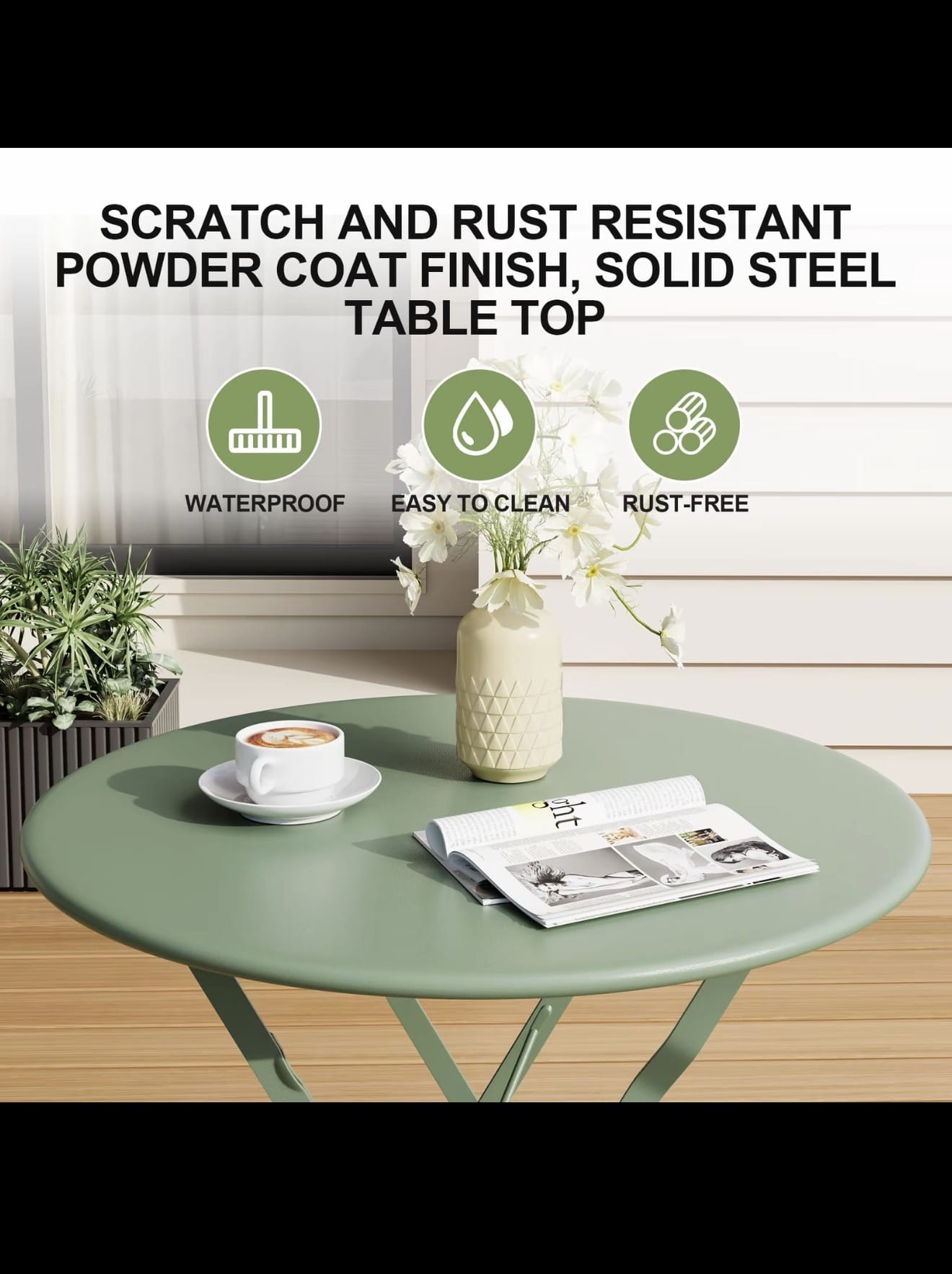 Bistro set strong load bearing durability - 330 LBS chairs, 120 LBS table