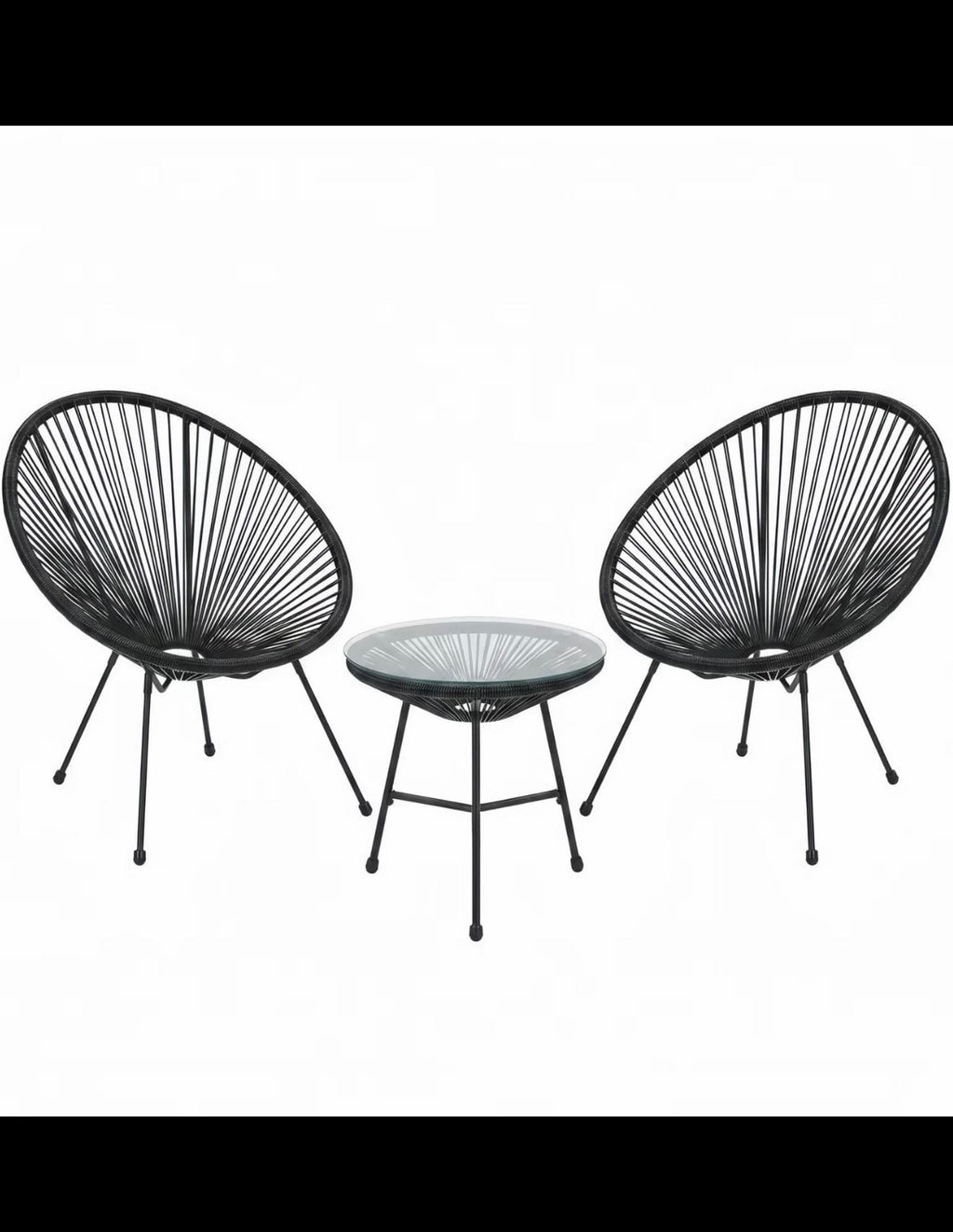 Alivio 2-Seater Acapulco-Style Bistro Set with Glass-Top Table — Black