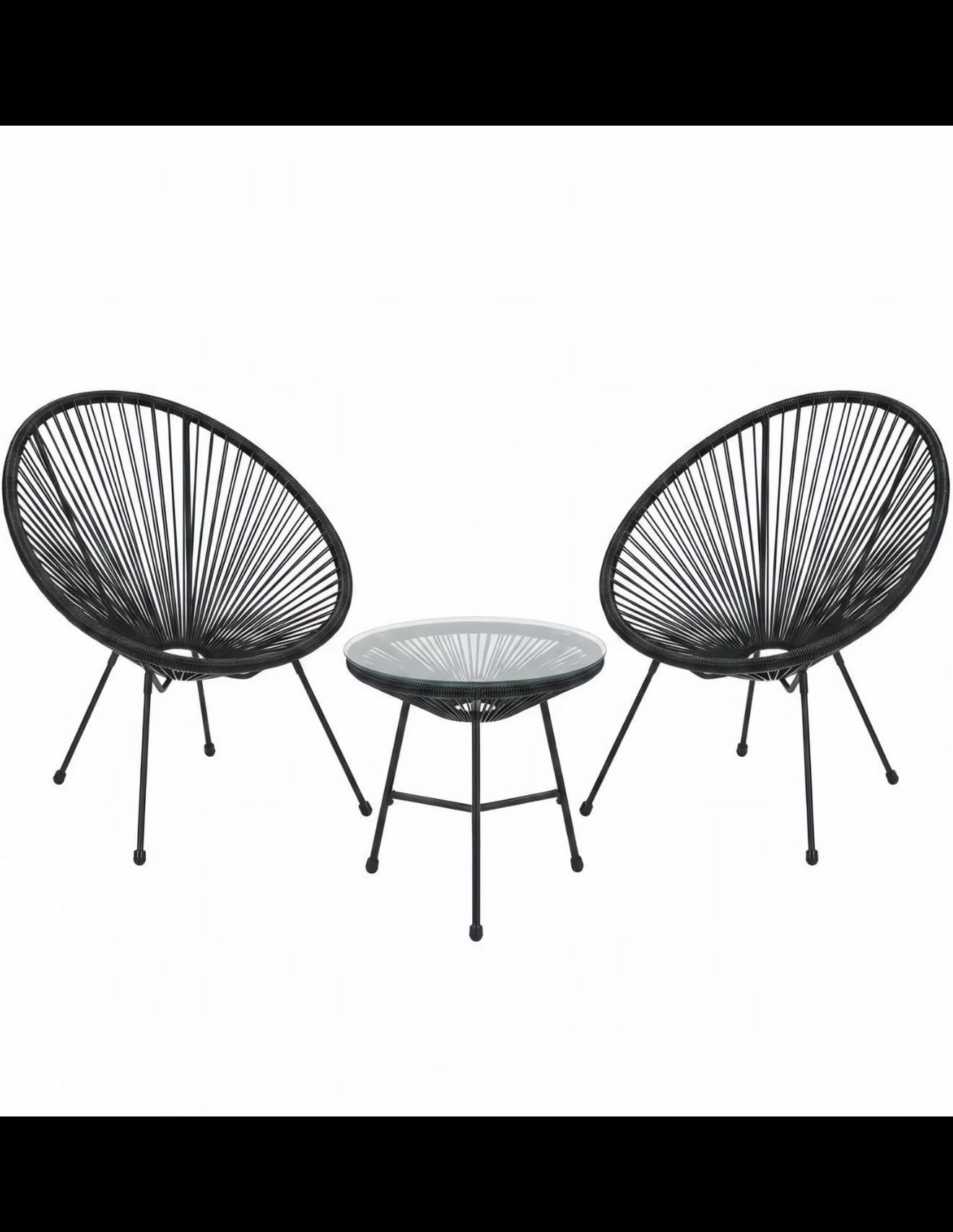 Alivio 2-Seater Acapulco-Style Bistro Set with Glass-Top Table — Black