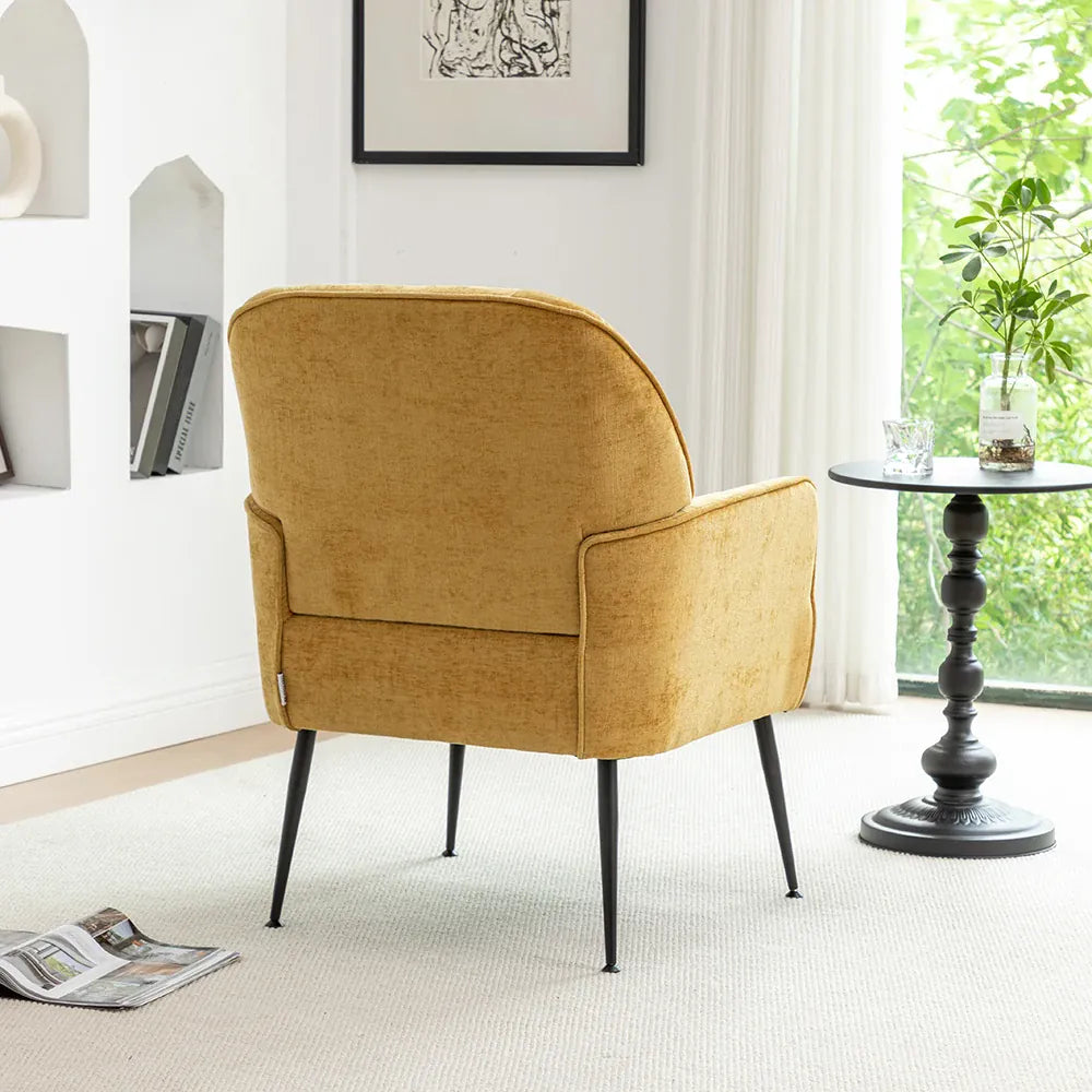 Modern Classic Upholstered Lounge Chair — Chenille Fabric, Button Detail, Grey, Beige or Yellow