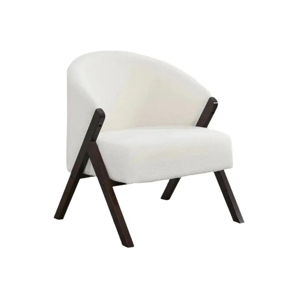 Mid Century Modern Linen Accent Chair With Wood Frame Comfortable Reading Armchair For Living Room Bedroom Balcony Easy Assembly