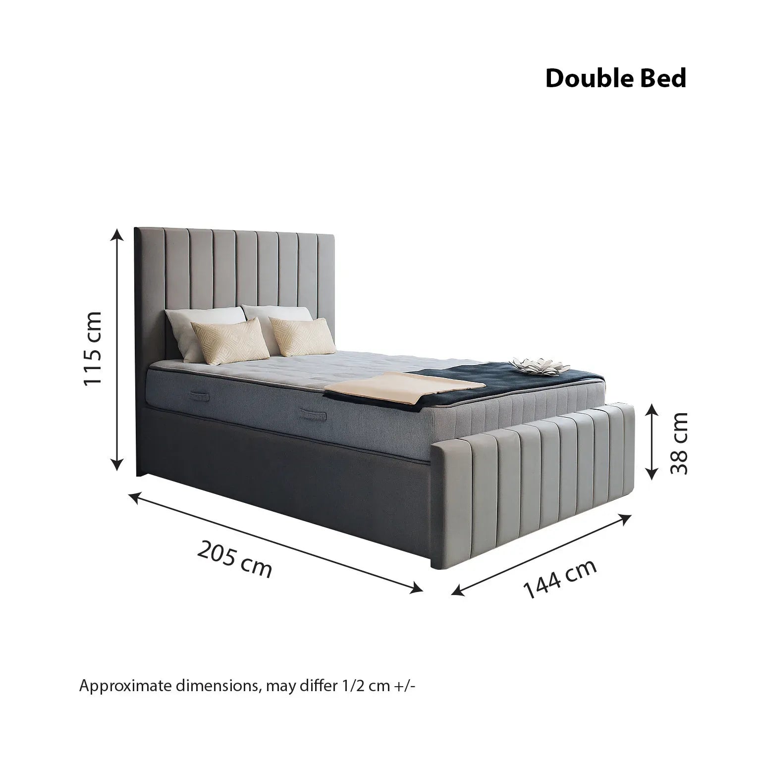 New Ottoman Storage Gas Lift Up Bed Frame Plush Velvet, Black, Cream Grey Double 4ft6 Kingsize 5FT