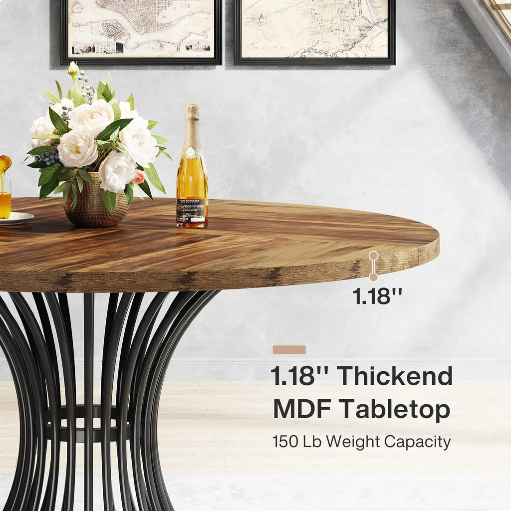 Round Dining Table for 4–6 — 47 Inch Farmhouse Circle Table with Hourglass Metal Base