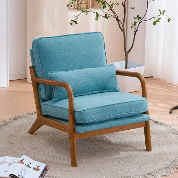 Mid-Century Modern Accent Chair | Oak Wood Frame | Linen-Cotton Upholstery | 4 Colours
