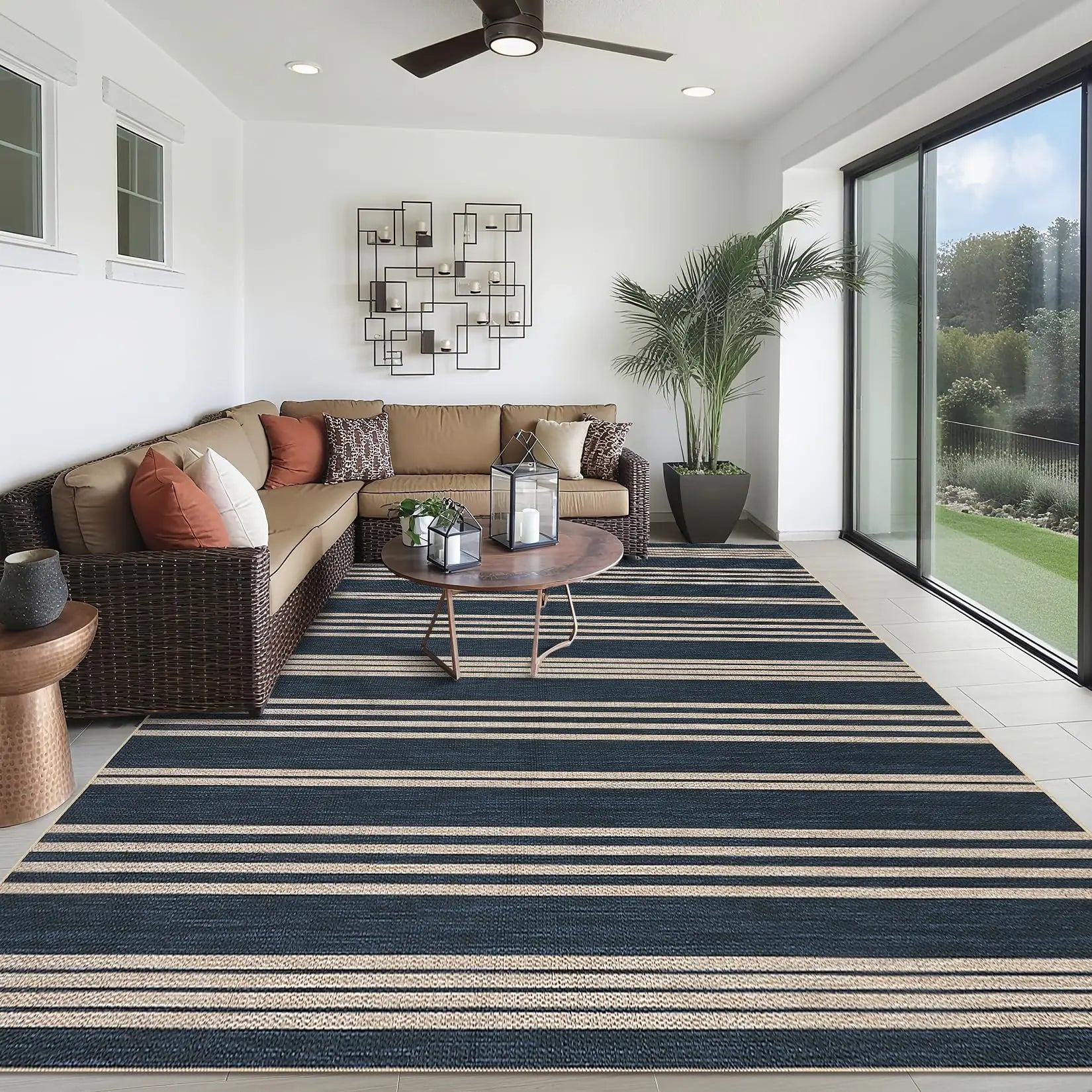 Modern Striped Area Rug — Washable, Ultra-Soft Low Pile with Non-Slip TPR Backing