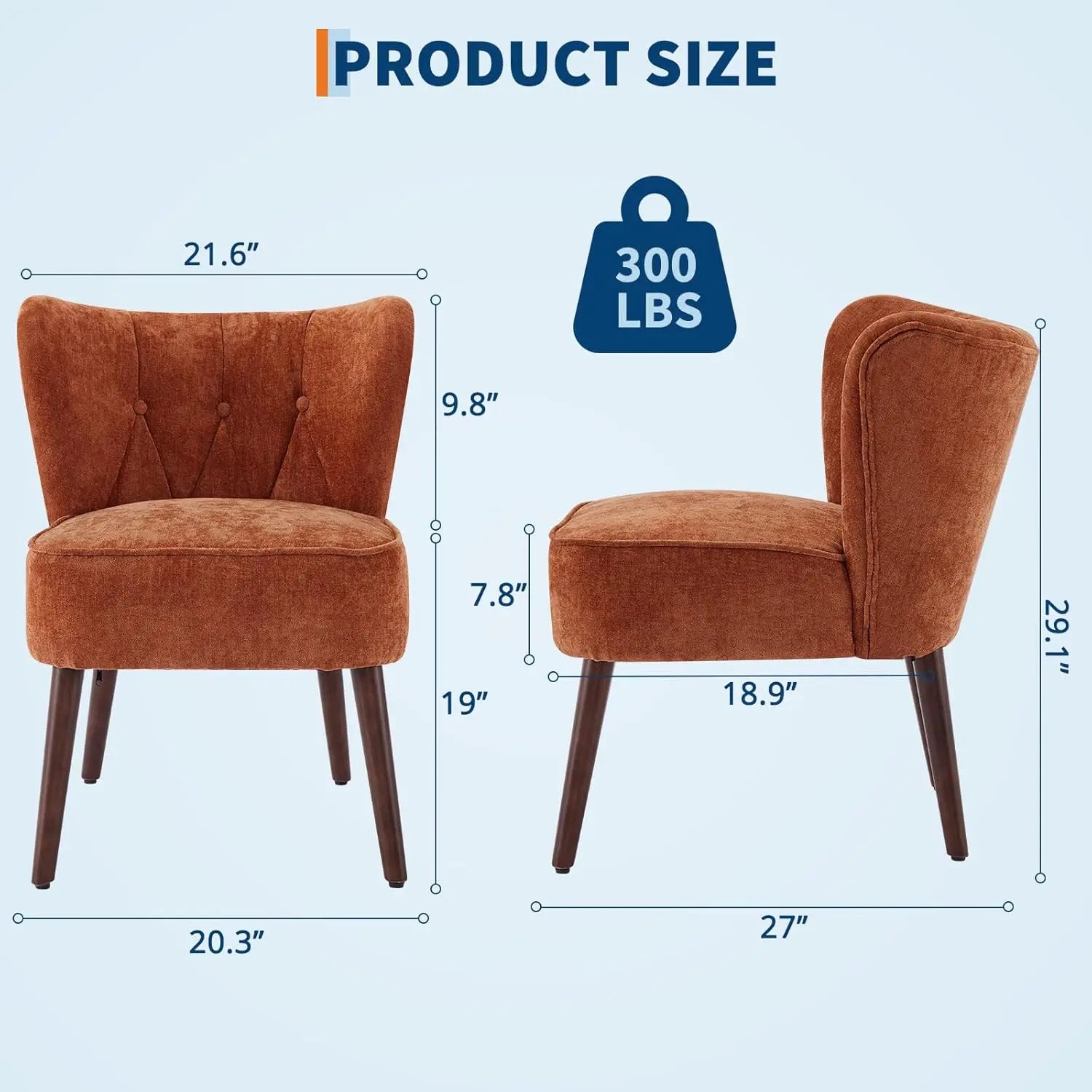 Modern Armless Accent Chair — Tufted Linen Back, Solid Wood Legs, Living Room & Bedroom