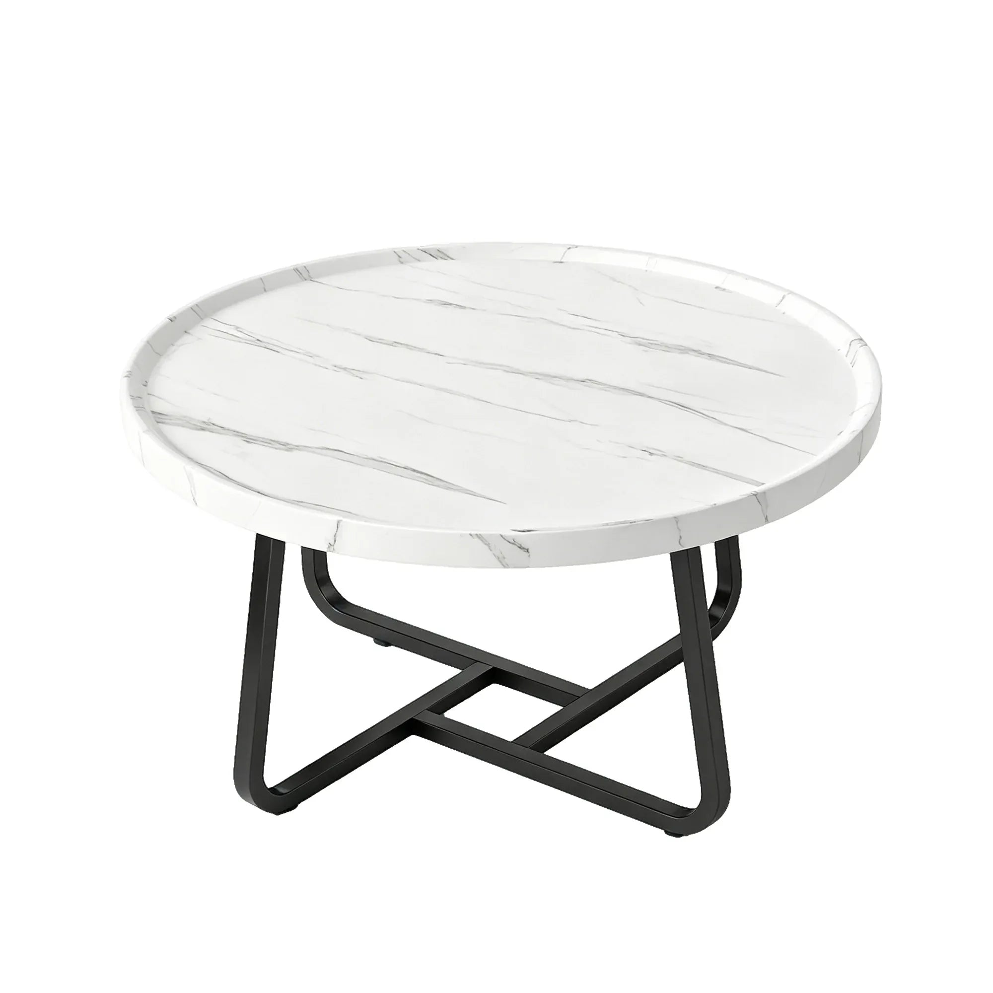 Round Coffee Table — Modern Small Side & End Table with Metal Frame, 50x50x38cm